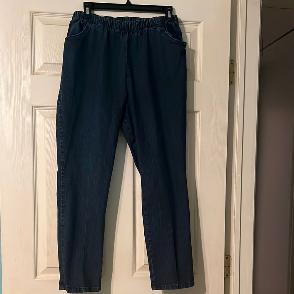 Chic Dark Denim Stretch Elastic Waist Pull-on Pant. Size 14P.